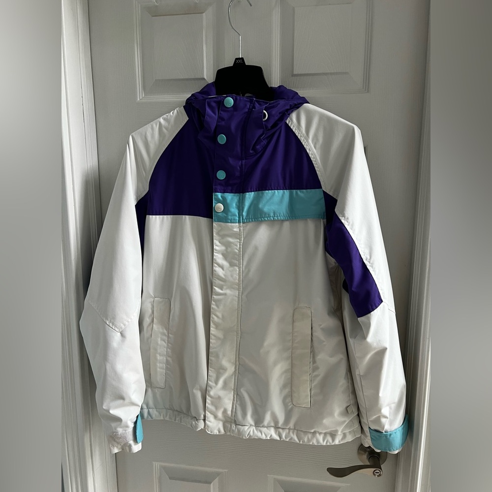 Burton Dryride Ski Jacket Large white, purple, and blue